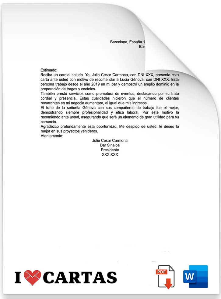 Carta De Recomendación Laboral Modelo 2